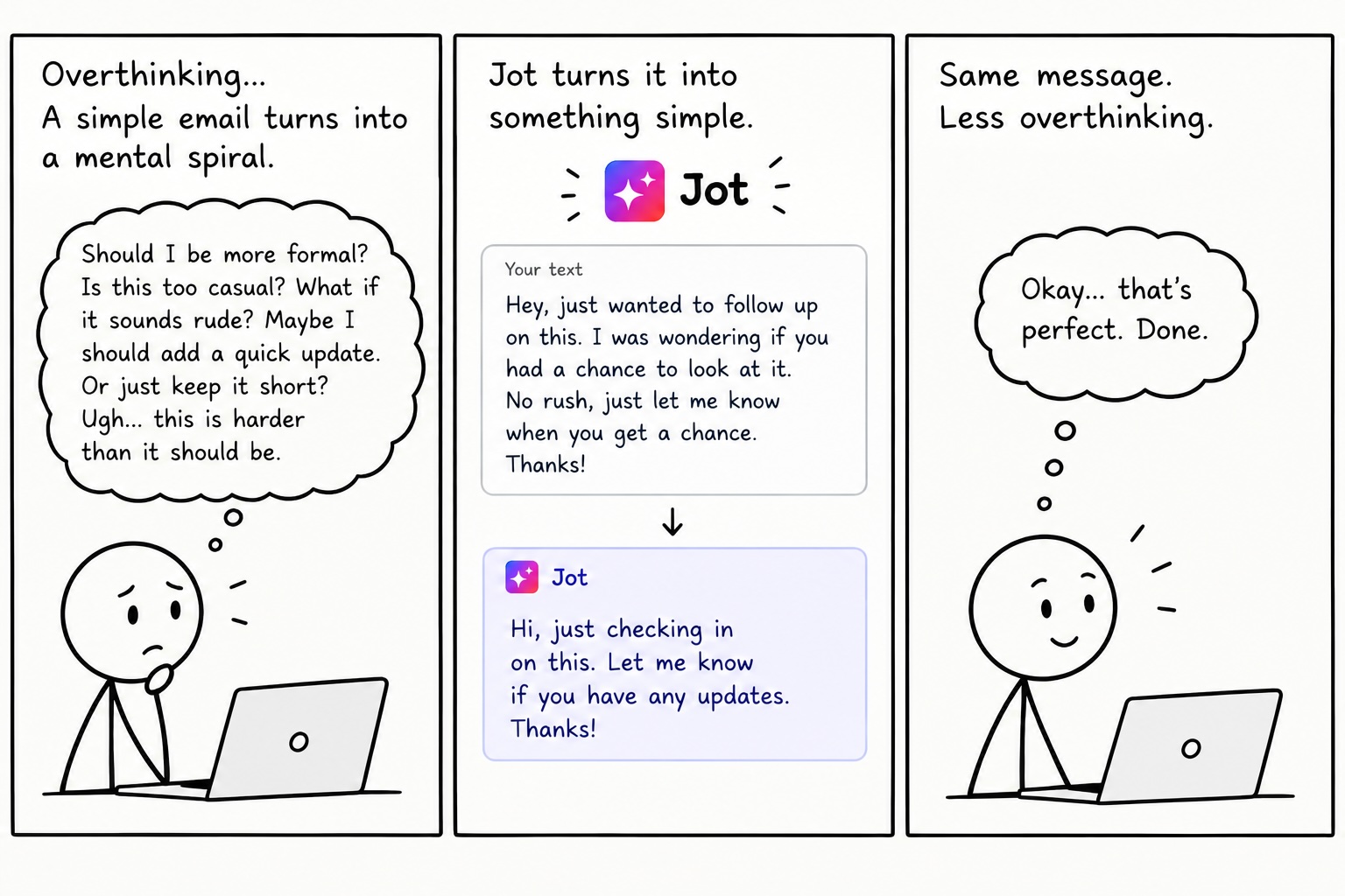 I built Jot, a Chrome extension that turns rough thoughts into messages worth sending. Try it and ge